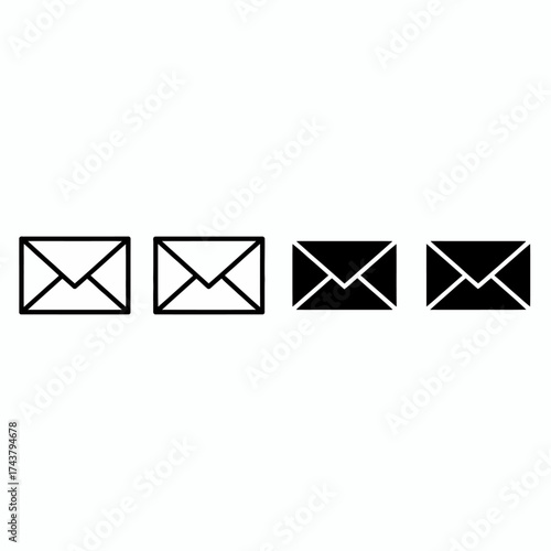 Set of four minimalist email envelopes simple icons for communication and correspondence