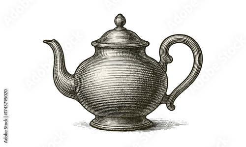 Elegant vintage teapot in detailed engraving style