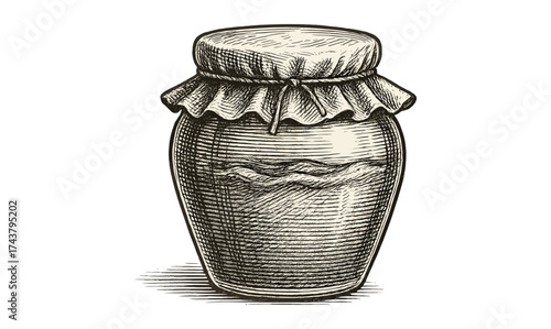 Vintage hand drawn jar with fabric cover
