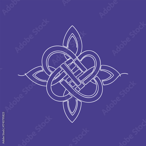 Intricate Celtic knot design with symmetrical loops and interwoven patterns on a deep purple for cultural and decorative themes