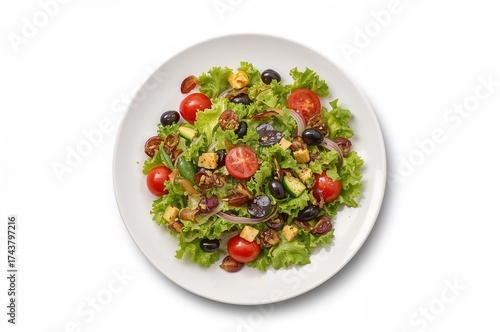 Wallpaper Mural Top view of a bowl filled with fresh green salad and assorted vegetables on a white surface Torontodigital.ca