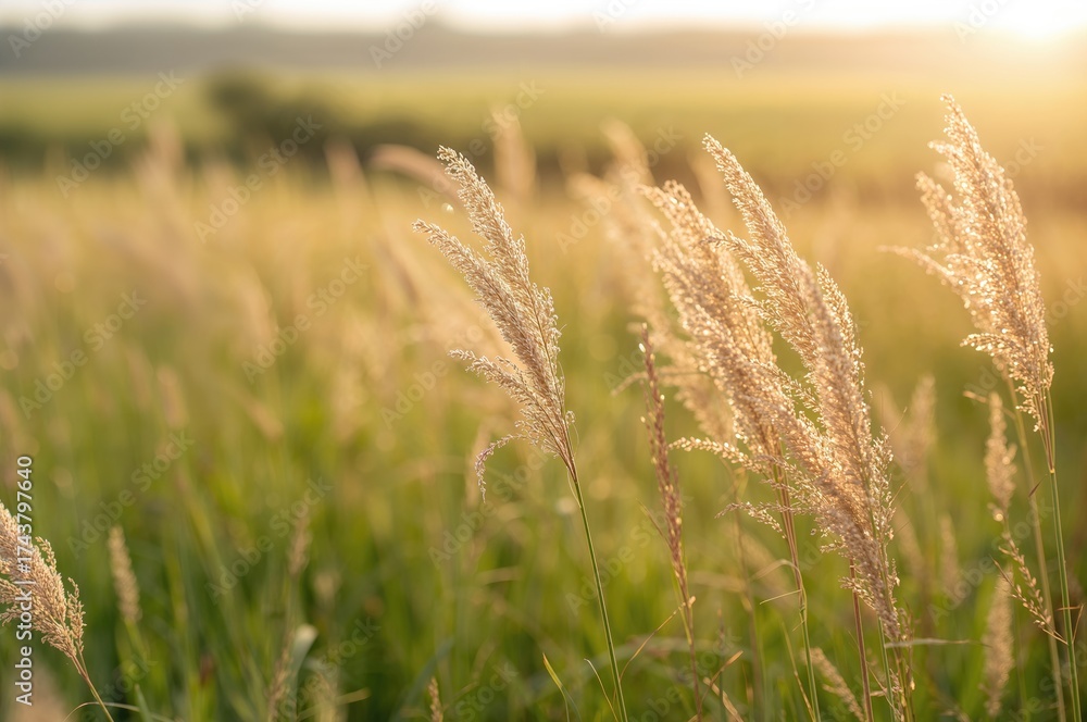 Fototapeta premium Meadow flora with pollen allergy and hay fever theme, natural background with empty space
