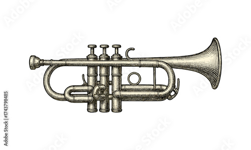 Detailed vintage trumpet drawing with a classic musical instrument theme