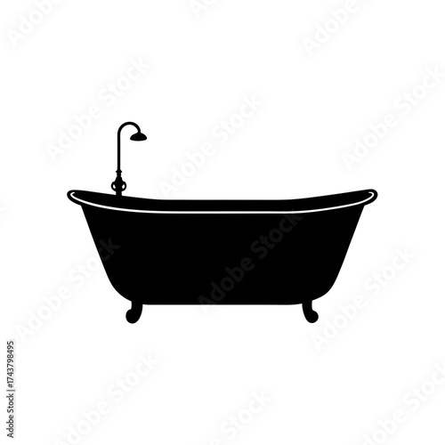 Silhouette of a clawfoot bathtub on transparent background