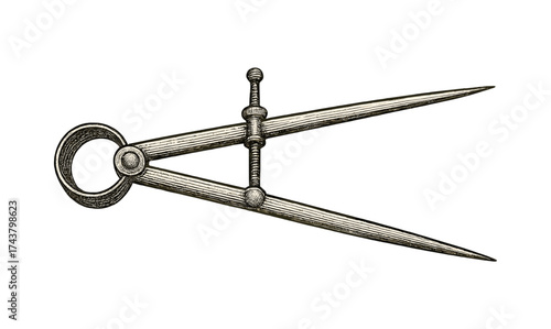 Vintage engraving style drawing compass for precise measurements and design