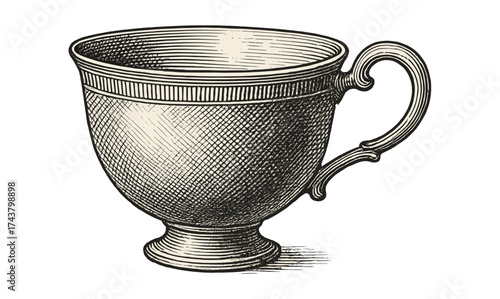 Elegant vintage teacup with detailed engraving design in classic style