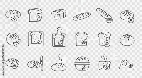 A collection of various bread illustrations, showing different types and preparations.