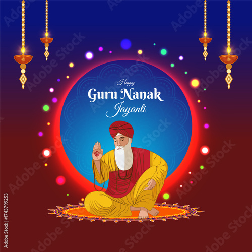Vector illustration of Happy Guru Nanak Gurpurab social media template