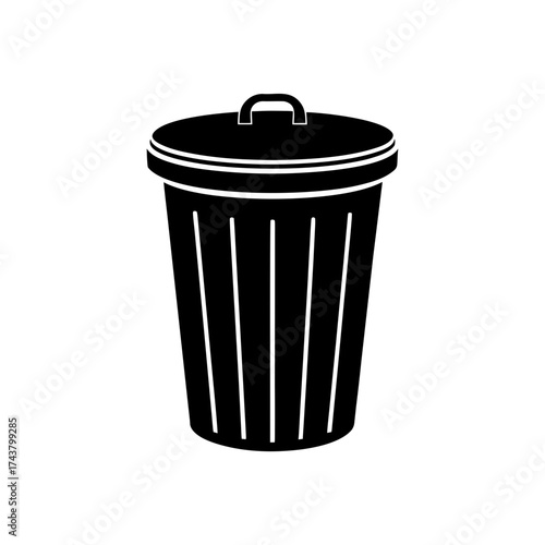 Black and white trash can drawing on transparent background silhouette