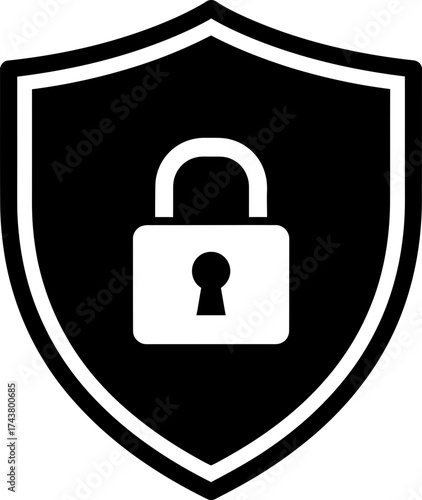 Shield security lock icon with protection and safety concept. Password blocking symbol for data access. Vector illustration