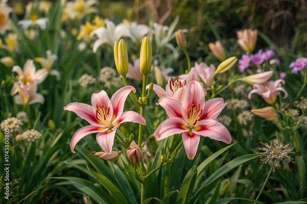 Fototapeta premium Spring-Season Planted Pink Oriental Lily Bulbs