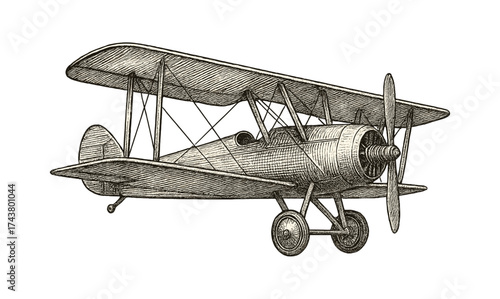 Vintage biplane drawing showcasing intricate sketch design with classic aviation charm