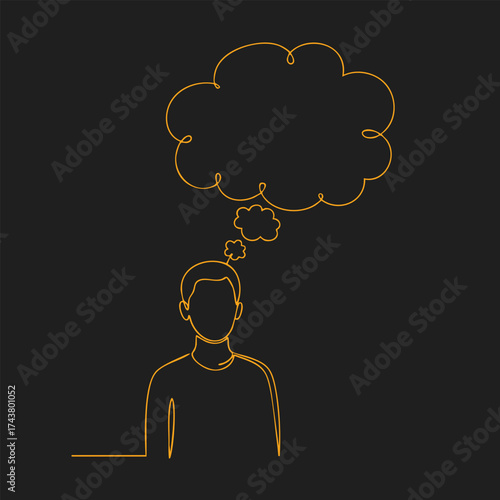 Minimalist Line Drawing of a Person with a Thought Bubble on a Dark