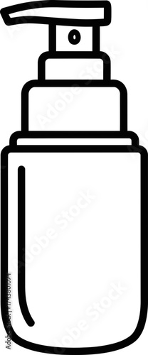 Bottle with dispenser pump outline icon. Beauty product container symbol. For cosmetic, soap, lotion, cream. Simple linear vector illustration