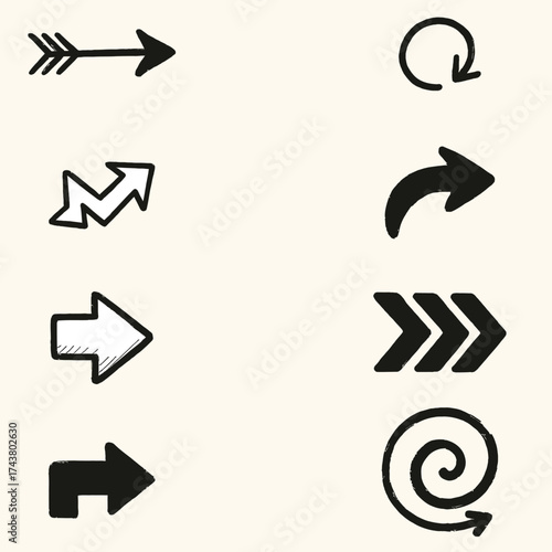collection of doodle arrow pack, hand drawn different decent elegant arrows with icons, artistic design elements pack