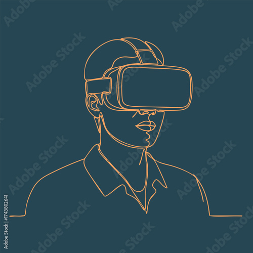 Person wearing a virtual reality headset with a strap around the head and a collared shirt, engaging in immersive digital experience
