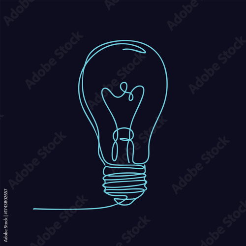 Minimalist Neon Line Drawing of a Light Bulb on Dark Emphasizing Creativity and Innovation