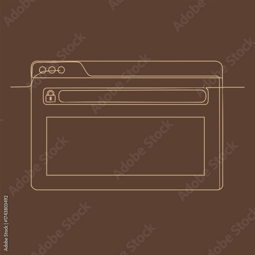 Minimalist line drawing of a web browser window with a lock on a solid brown