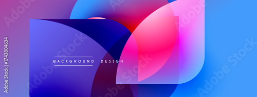 Abstract colorful shapes overlap. Gradient hues create dynamic visual effect. Modern design suitable for backgrounds, banners.