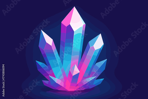 Angular quartz forming illustration mineral structure cluster glow vector gradients neon turquoise