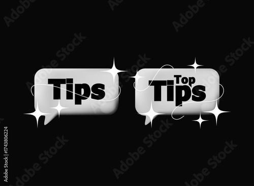 Metallic silver tips bubble label with elegant sparkling line. Shiny modern ui speech balloon template for social media post, online guide, or advice design
