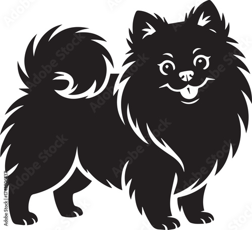 Cute Fluffy Dog Silhouette Vector, Adorable Cartoon Puppy Clipart for Pet Logo, Sticker, and T-Shirt Design