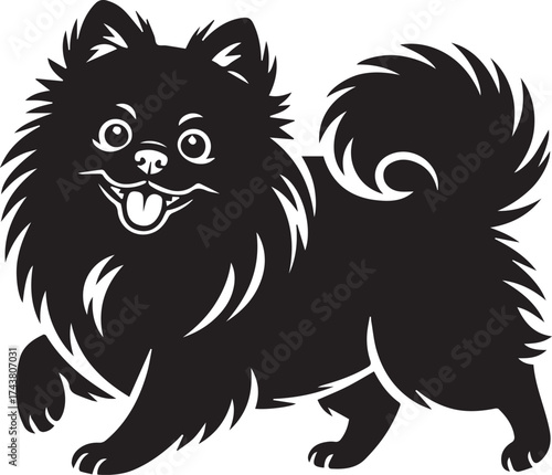 Cute Fluffy Dog Silhouette Vector, Adorable Cartoon Puppy Clipart for Pet Logo, Sticker, and T-Shirt Design