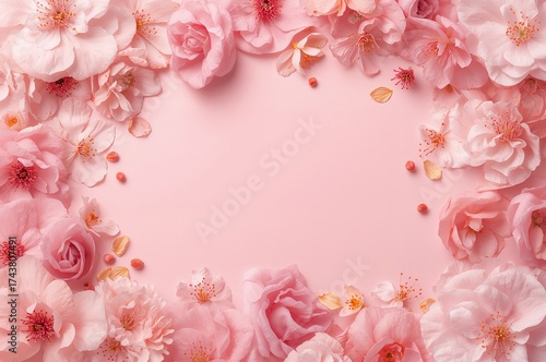Spring blossoms on a pink floral backdrop