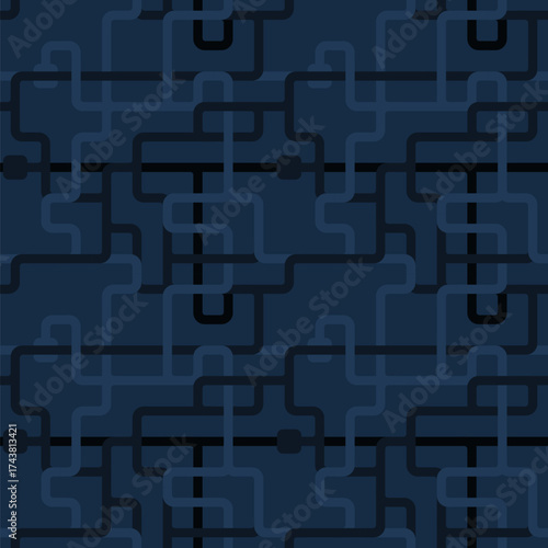 Seamless water infrastructure pattern - connecting pipes geometric maze design. Utility piping background.