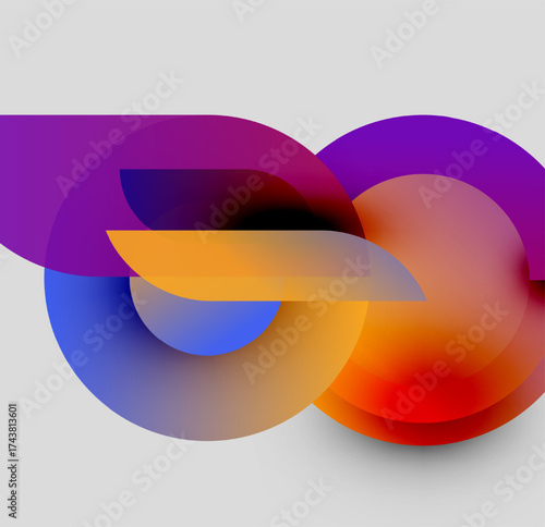 Abstract colorful shapes overlap, creating infinity symbol illusion. Gradient hues blend smoothly, modern design element.