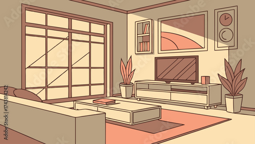 Elegant modern living room interior design with cozy furniture, creating a relaxing and inviting atmosphere, perfect for home decor inspiration and lifestyle concepts