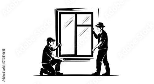 Window installation by two workers