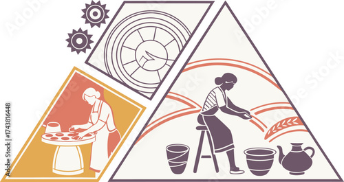 Stunning vector art showcasing traditional craftswomen at work, highlighting heritage and artistry for cultural projects or branding initiatives