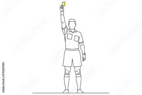 Vector art of soccer referee holding up a yellow card, signaling a foul or warning