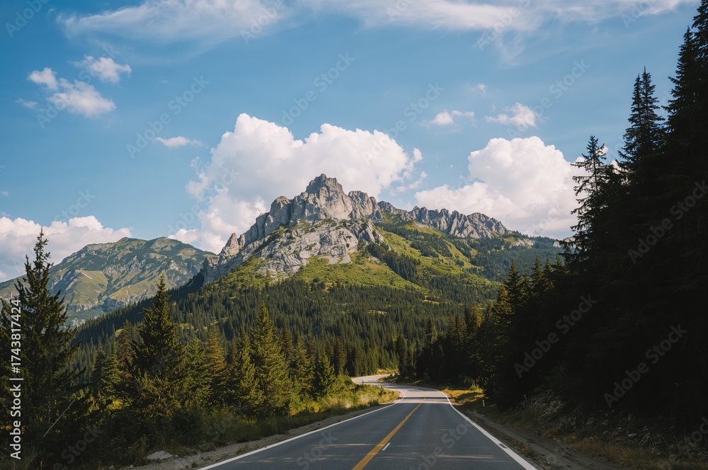 Naklejka premium Winding path through highlands