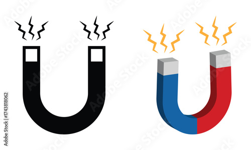 Magnet icon. Simple flat and 3d magnet symbol. Transparent vector and PNG