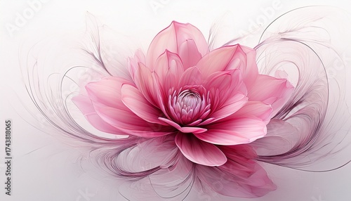 abstract fractal pink flower on white background