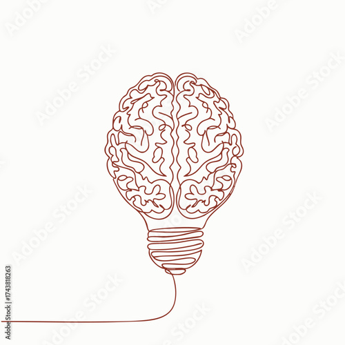 Creative lightbulb design with intricate brain pattern symbolizing innovation, ideas, and cognitive processes in a minimalistic style