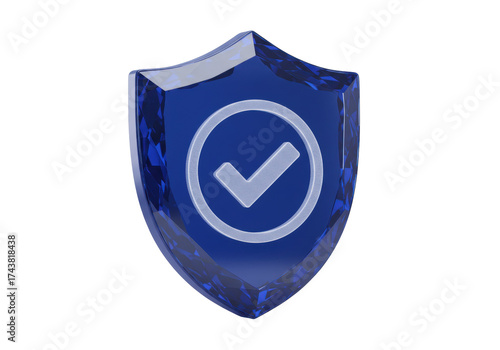 Blue shield with check mark isolated on transparent background, security and protection concept for graphic design elements