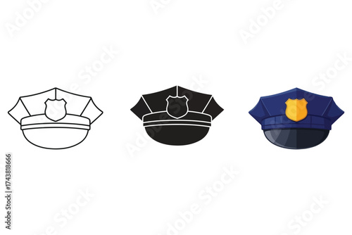 Vector art of police officer hat in different styles, representing law enforcement and authority