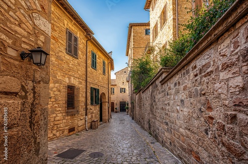 Ancient alleyway in a historic village under the sky