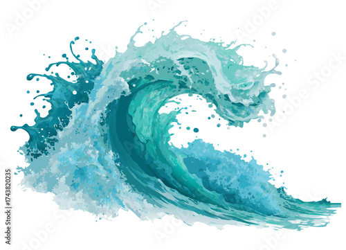 Turquoise and light green paint splash swirling with explosive motion on white background forming dynamic texture suitable for modern abstract design or creative digital background