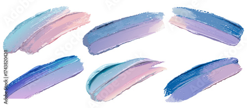 Eight paint strokes in varied colors arranged on white background forming dynamic textured composition suitable for creative templates digital backgrounds or modern design projects
