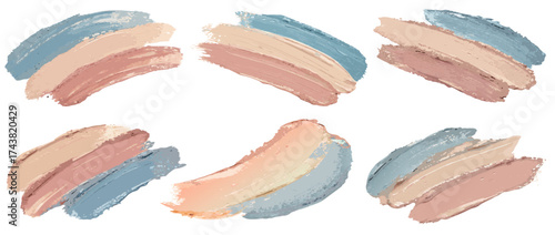 Pastel colored paint strokes arranged dynamically on white background forming abstract composition with textured flow suitable for design templates backgrounds or decorative projects