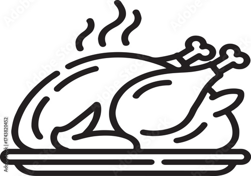 Roasted Chicken Icon with Steam on White Background poultry food