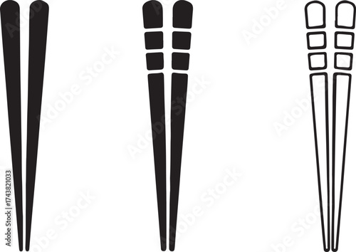 Three Styles of Chopsticks Icons on White Background eating utensil asian food