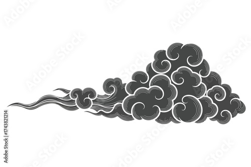 Illustration of a dark cloud with swirls and a long tail, , vector element