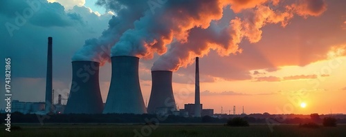 Imposing Coal Power Plant Belching Smoke Against a Dramatic Sky Industrial Energy Production and Environmental Impact