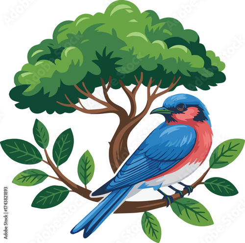 Bird Resting on a Branch with Tree
