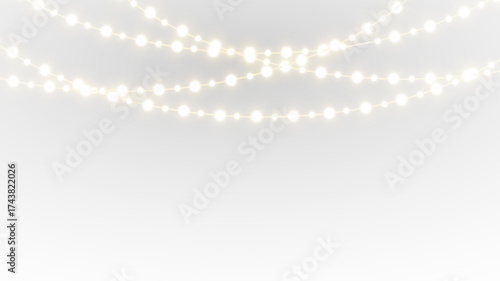 png glowing Christmas lights and seasonal garland for holiday background
